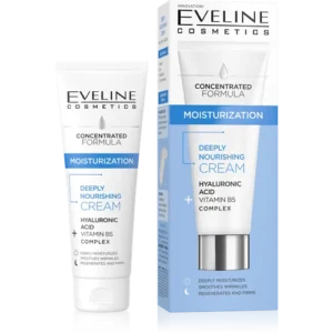 Eveline Cosmetics Skoncentrowana formuła, Kwas Hialuronowy + Witamina B5 kompleks, Nawilżenie, Głęboko odżywczy krem