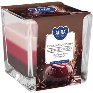 Bispol Aura Świeca Zapachowa „Chocolate & Cherry” – trójkolorowa świeca o czasie palenia do 32h