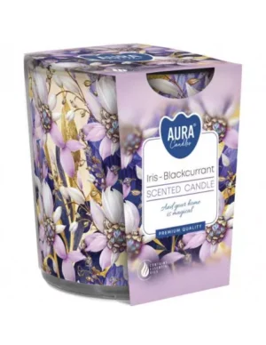Bispol Aura Świeca Zapachowa „Iris & Blackcurrant” 100 g – elegancki kwiatowo-owocowy aromat, czas palenia ok. 22h