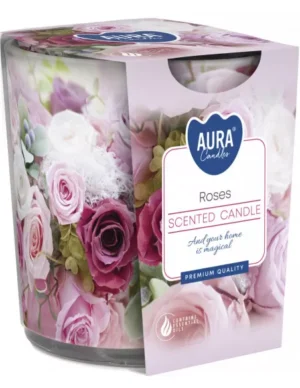 Bispol Aura Świeca Zapachowa „Roses” 100 g – elegancki, klasyczny zapach róż, czas palenia ok. 22h