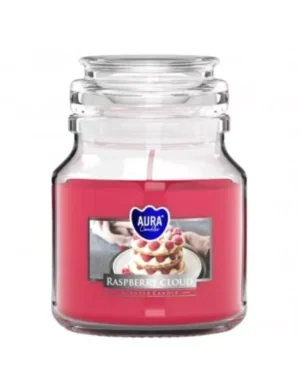 Bispol Aura Świeca Zapachowa „Malinowa Chmurka” 120 g – słodki, owocowo-kremowy aromat, czas palenia ok. 28h